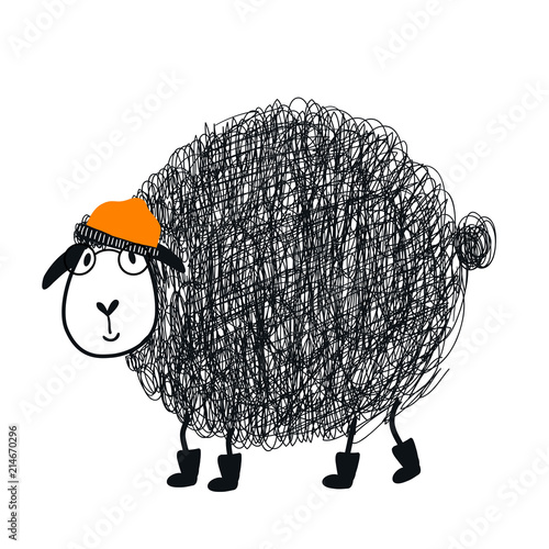 Cute hand drawn nursery poster with cool cartoon sheep animal character with glasses and a cap.