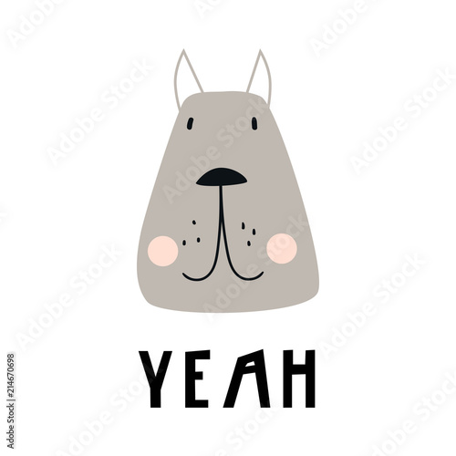 Yeah - Cute hand drawn nursery poster with cool dog animal character.
