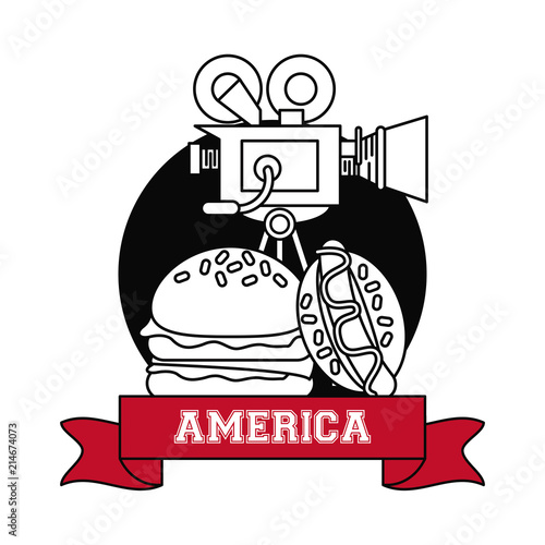 American entertainment cinema projector with football and burger vector illustration graphic design