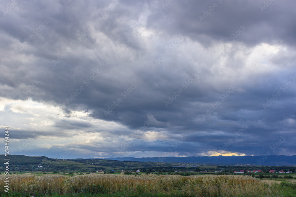 Fototapeta premium Stormy sky with clouds over the field