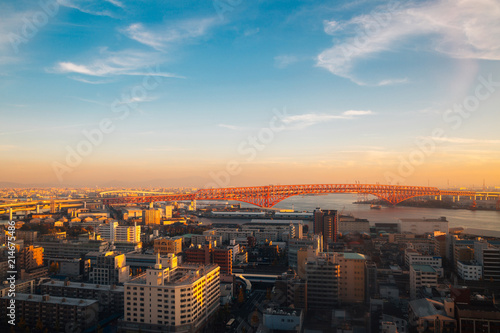 Osaka city and port sunset view in Japan