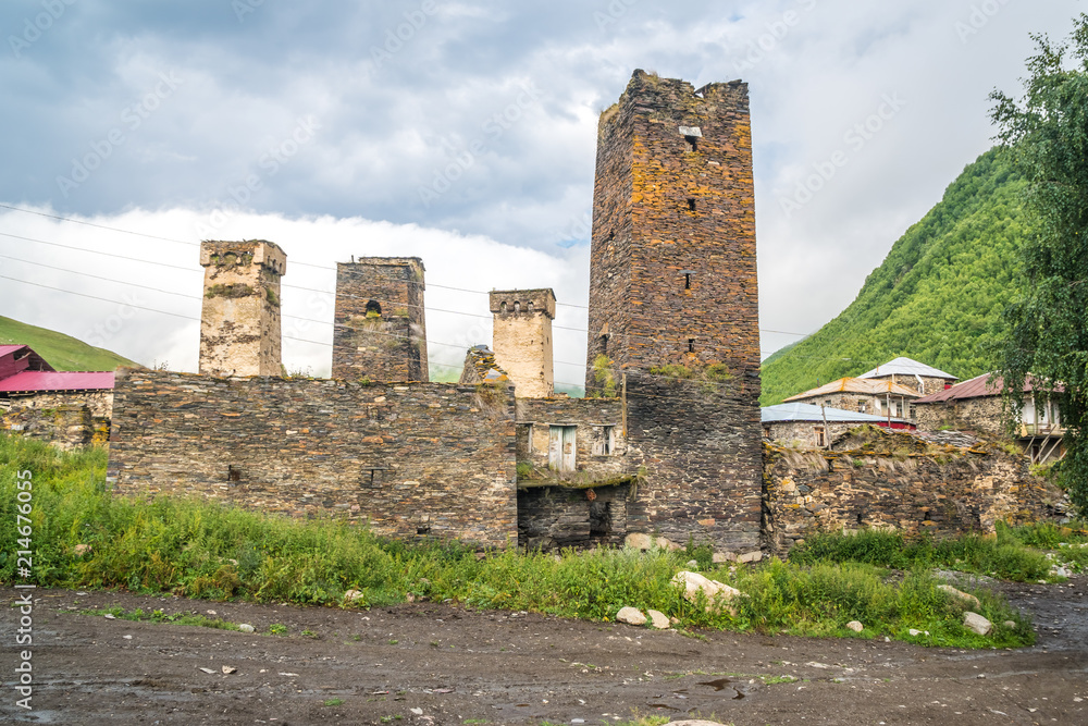 Ushguli - the highest inhabited village in Europe. Caucasus, Upper Svaneti - UNESCO World Heritage Site. Georgia