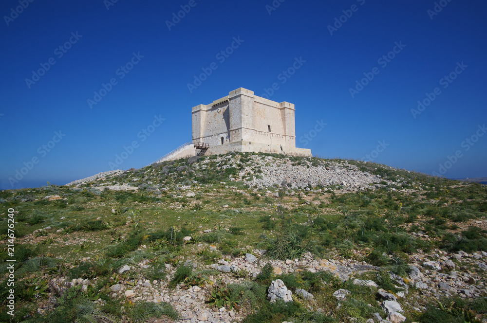 Medieval Santa Marija Tower on Commino Island in Malta (Torri ta' Kemmuna)