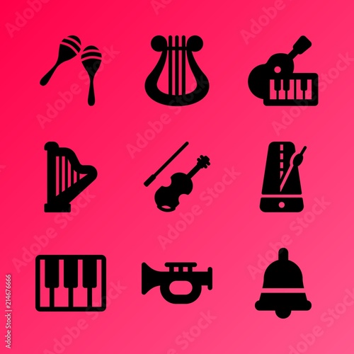 Vector icon set about music instruments with 9 icons related to artistic, fiddlestick, element, vector, shape, bow, beautiful, trumpet, sound and play
