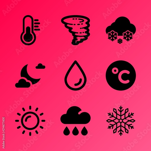 Vector icon set about weather with 9 icons related to storm  icon  outdoors  summer  orange  set  measurement  life  foliage and liquid