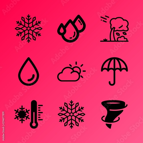 Vector icon set about weather with 9 icons related to catastrophic, cosmos, plant, set, aqua, moist, atmosphere, lush, vector and haiti