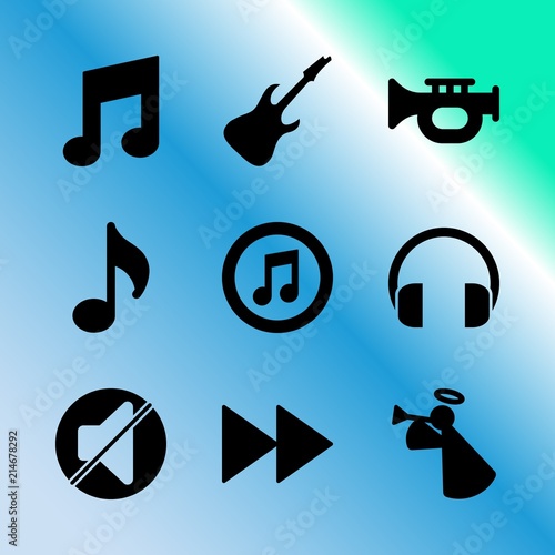 Vector icon set about music player with 9 icons related to illustration, flat, glossy, presentation, social, volum, empty, artistic, microphone and connect