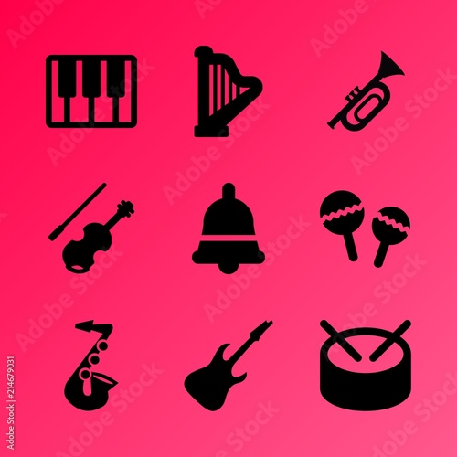 Vector icon set about music instruments with 9 icons related to graphic  treble  background  band  composition  piano  beautiful  tone  fiddle bow and sound