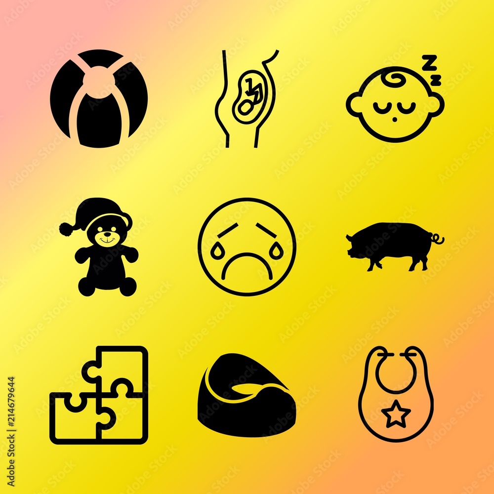 Fototapeta premium Vector icon set about baby with 9 icons related to set, little, touching, funny, emotional, happiness, piggy, preschool, wall and graphic
