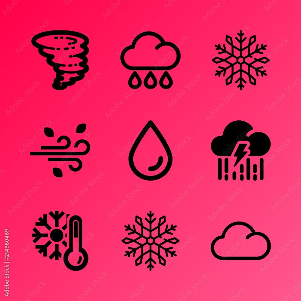 Vector icon set about weather with 9 icons related to december, nature, spray, celsius, ice, voltage, low, colorful, cute and electric Vector icon set about weather with 9 icons related to december, nature, spray, celsius, ice, voltage, low, colorful, cute and electric