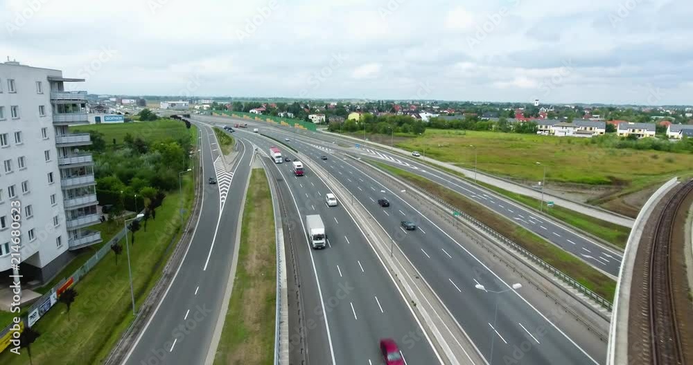 Flying Over Highway And Railway Path Flying Over Highway And Railway Path