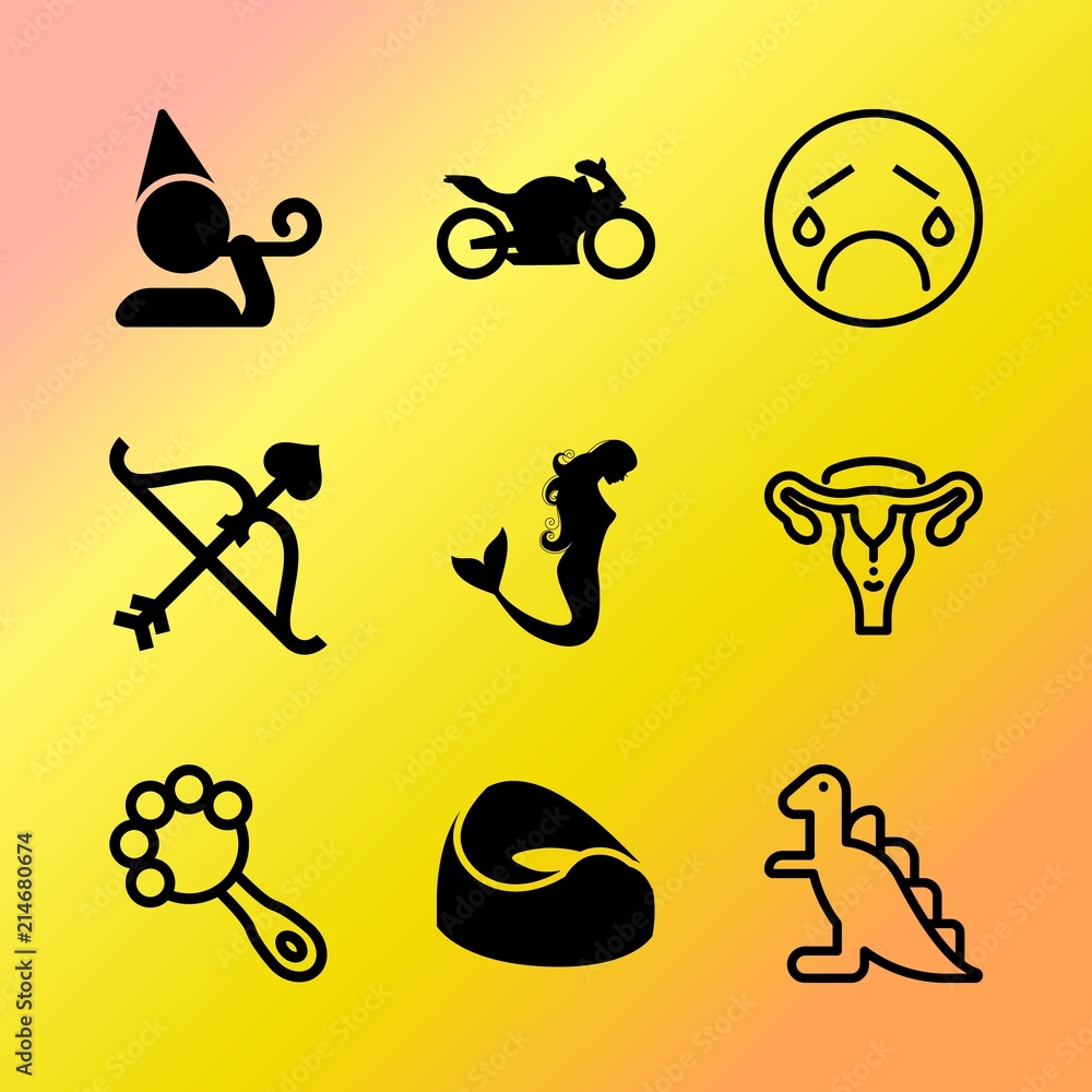 Vector icon set about baby with 9 icons related to celebration, sport, fairy, cartoon, romantic, kid, education, princess, small and swimming
