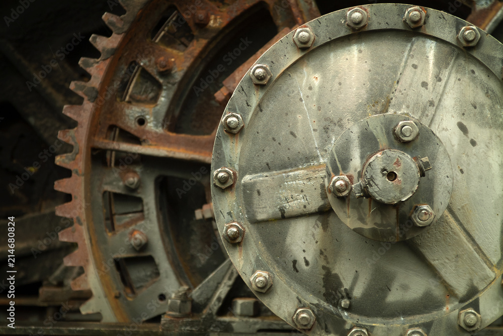 Detail of Old Rusted Gears and Machinery.  A graphic and closeup look at some old dilapidated industrial machinery.  