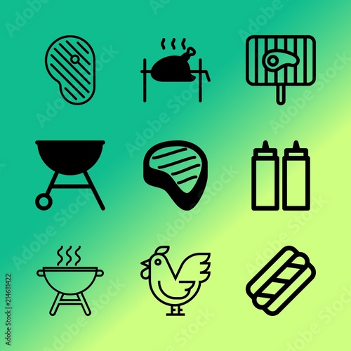 Vector icon set about barbecue with 9 icons related to herb, ingredient, cook, wings, gourmet, vector, flavor, beef, rural and barbecue