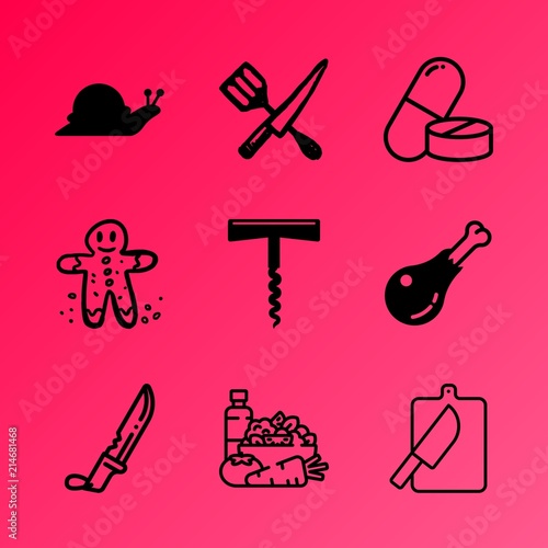 Vector icon set about kitchen with 9 icons related to biscuit  steak  grill  wildlife  metaphor  vector  butchery  selection  medical and scale