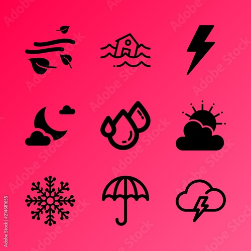 Vector icon set about weather with 9 icons related to droplet, data, interface, isolated, soft, connect, humidity, technical, horizontal and phase © Ольга Гетманова
