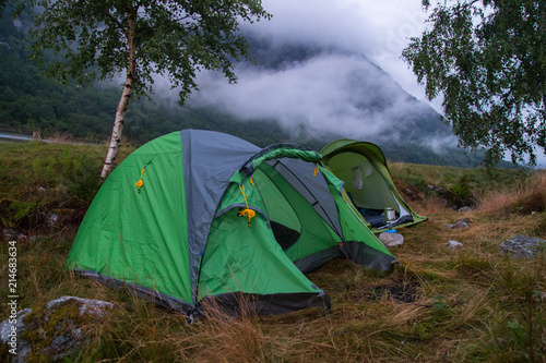 Wild camping at the Lovatnet lake in Norway
