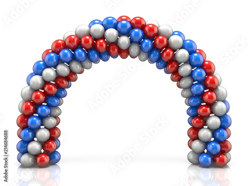 Arc made of white, red blue balloons 3D