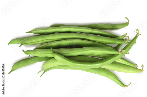Pile of whole green beans isolated on white background