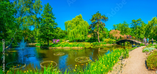 An ornamental lake inside of the Botanical Garden of the University of Wroclaw, Poland