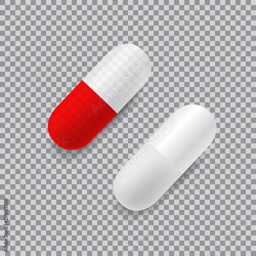 Set of red and white vector realistic pills