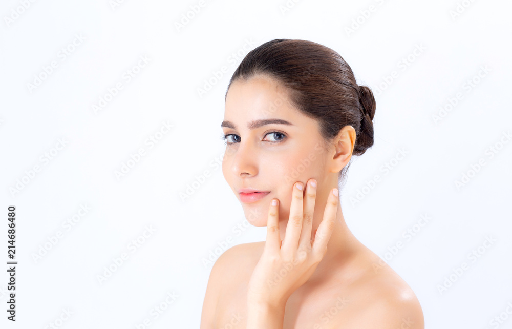 Portrait of beautiful woman asian makeup of cosmetic, girl hand touch cheek and smile attractive, face of beauty perfect with wellness isolated on white background with skin healthcare concept. Portrait of beautiful woman asian makeup of cosmetic, girl hand touch cheek and smile attractive, face of beauty perfect with wellness isolated on white background with skin healthcare concept.