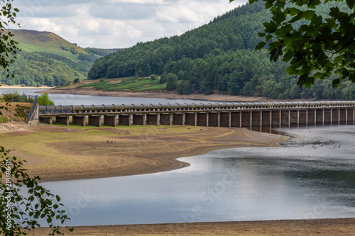 The Derwent Valley Aqueduct and the Ladybower reservoir in Derbyshire, with low water levels during a drought