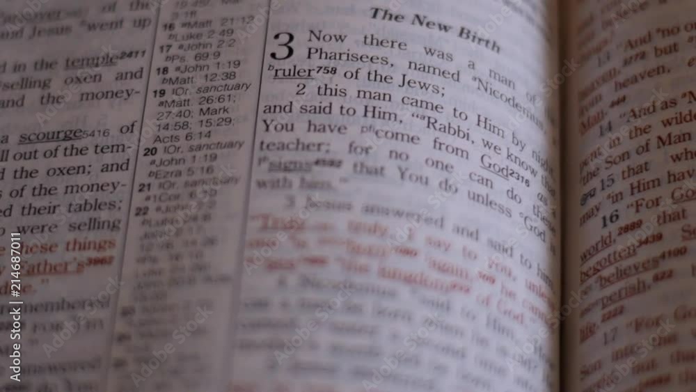 A shot of the chapter three of the book of John in the Bible in the New Testament. A shot of the chapter three of the book of John in the Bible in the New Testament.