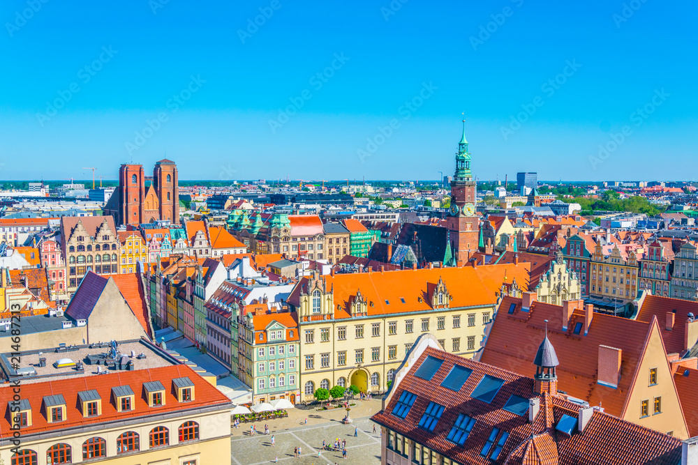 Obraz Aerial view of Rynek, the picturesque square in central Wroclaw, Poland