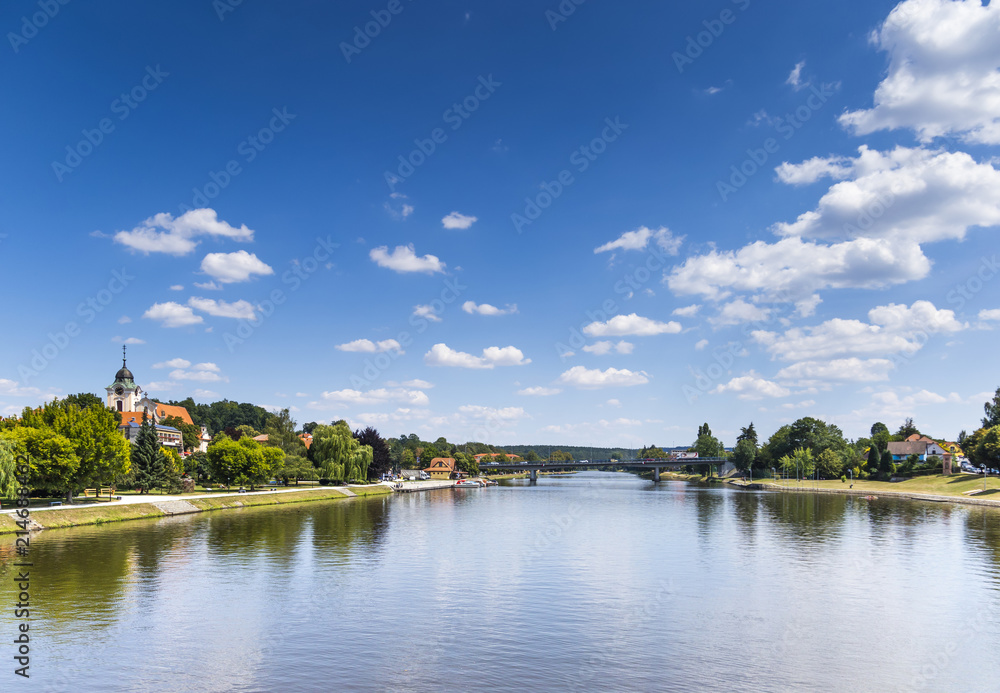 Tyn nad Vltavou and Vltava river. Czech republic.