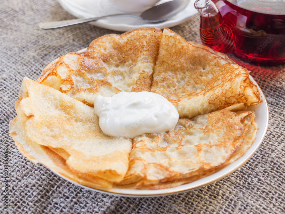 Plate with pancakes closeup Plate with pancakes closeup