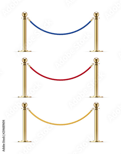 Golden barrier with rope for Vip presentation. Defence equipment