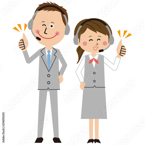 ポップなオペレーターの男女が「いいね！」