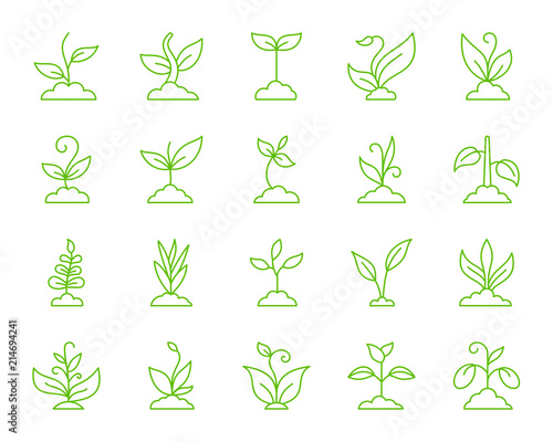 Grass simple color line icons vector set