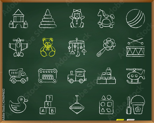 Baby Toy chalk draw line icons vector set
