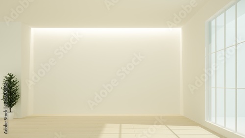 Empty space interior 3D rendering in hotel -  minimal style