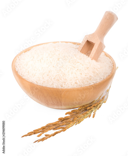 white rice (Thai Jasmine rice)unmilled rice isolated on white background