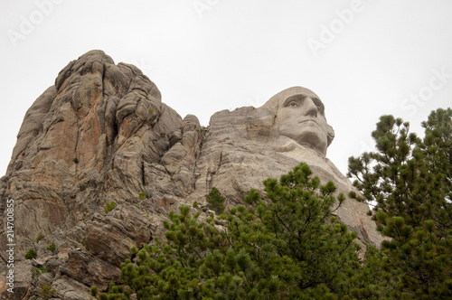 Horizontal George Washington at Mount Rushmore Against a White Sky
