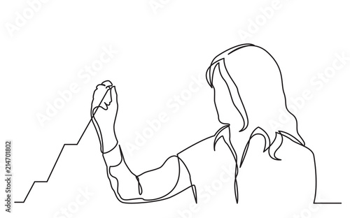 continuous line drawing of business presentation - business woman drawing increasing graph