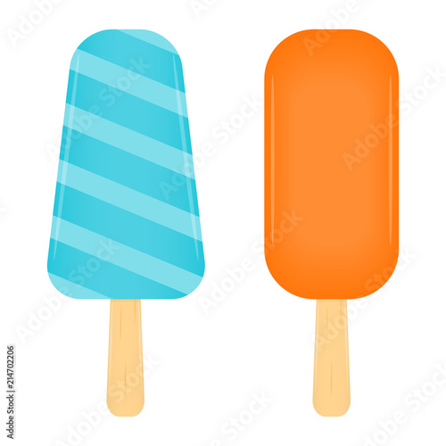Vector illustration of ice-cream popsicles isolated on white background. Summer fruity dessert on stick.