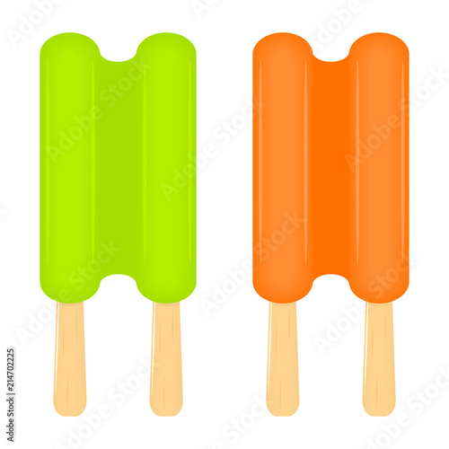 Vector illustration of ice-cream popsicles isolated on white background. Summer fruity dessert on stick.