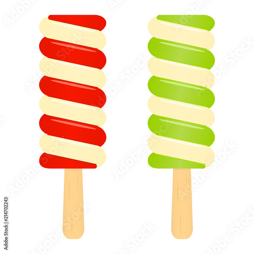 Vector illustration of ice-cream popsicles isolated on white background. Summer fruity dessert on stick.