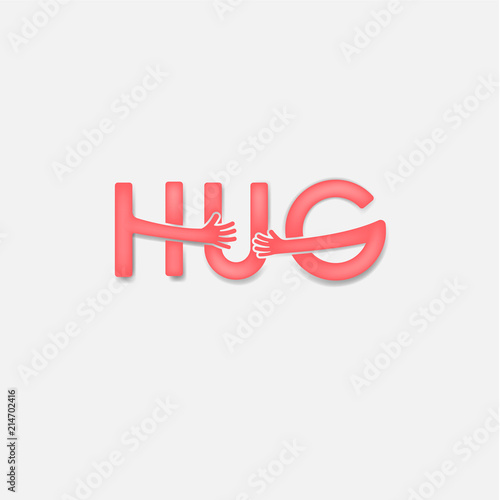 "HUG" typographical and Hand icon.Embrace or hug icons vector logo design.Hugs and Love yourself symbol.Love concept.Valentine's Day Vector Card.Love & Happy valentines day concept.Vector illustration