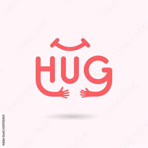 "HUG" typographical and Hand icon.Embrace or hug icons vector logo design.Hugs and Love yourself symbol.Love concept.Valentine's Day Vector Card.Love & Happy valentines day concept.Vector illustration