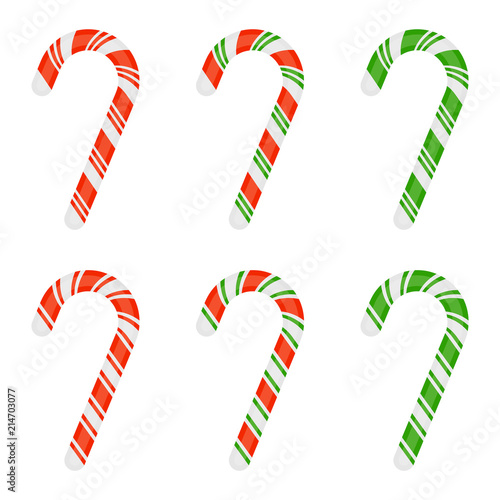 Vector illustration of Christmas candy cane isolated on white background. Xmas sweets set in flat style.
