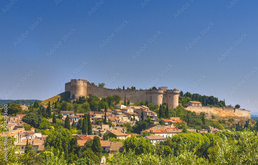 Aerial view of Saint Andre Fort and Benedictine Abbey (12th century) on mount Andaon in Villeneuve-les-Avignon, France.