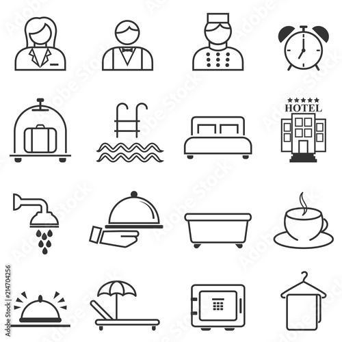 Hotel, hospitality and resort line web icons