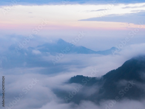 Soft foggy motion at the top of mountain