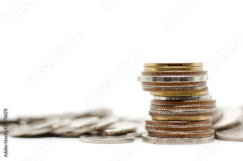 Stack of coins on white bac...
