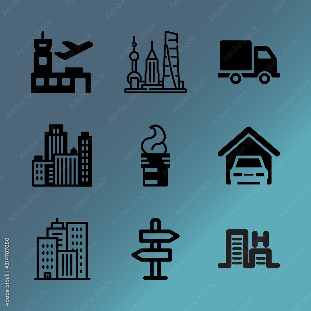 Vector icon set about building with 9 icons related to bank, shop, blue, generation, plane, photovoltaic, flat, maldives, home and sign Vector icon set about building with 9 icons related to bank, shop, blue, generation, plane, photovoltaic, flat, maldives, home and sign
